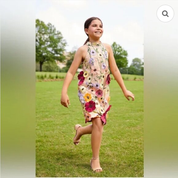 NWT gbGirls Sleeveless Hi Neck 3D Embroidered Floral Dress 3D lace size XL - Picture 2 of 9